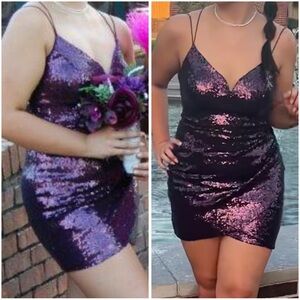 B Darlin Shimmering Purple Mini Dress
